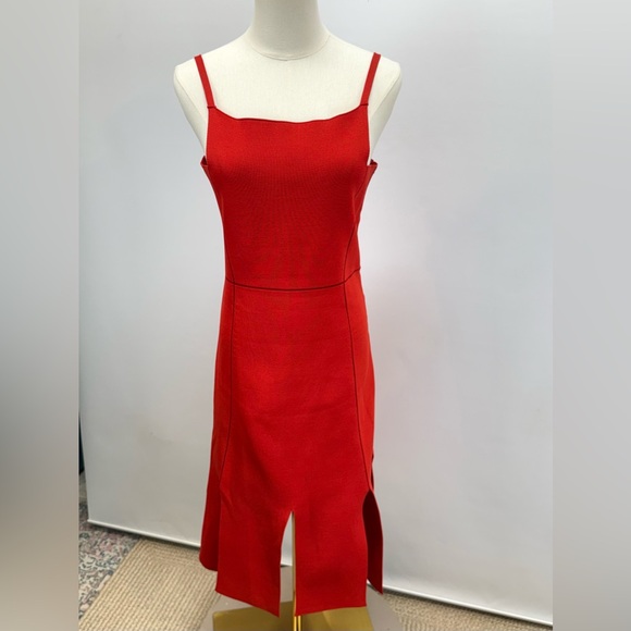 ADEAM Striking Red square neck split hem Midi Dress size 8 - Picture 9 of 15